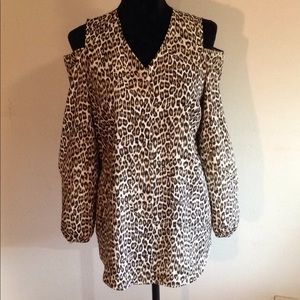 Chico's Leopard Print Cold Shoulder Blouse.